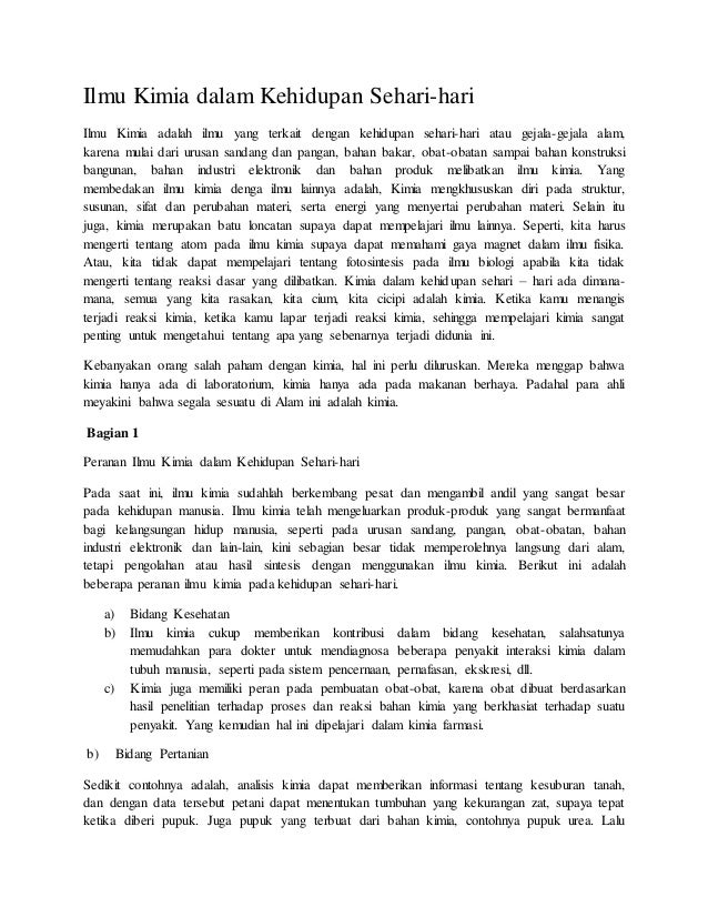 Makalah Tentang Ilmu Kimia Dalam Kehidupan Sehari Hari