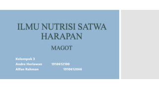 ILMU NUTRISI SATWA
HARAPAN
MAGOT
Kelompok 3
Andre Heriawan 1910612100
Alfan Rahman 1910612066
 