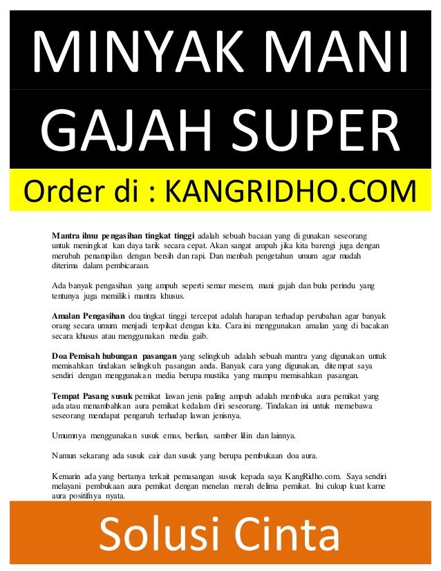 Asli Minyak Mani Gajah Pelet Super Kuliatas Masih Murni Khasiat Man