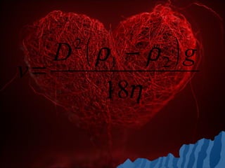 D ( ρ1 − ρ 2 ) g
      2
v=
        18η
 