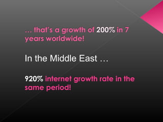 In the Middle East …
920% internet growth rate in the
same period!

 