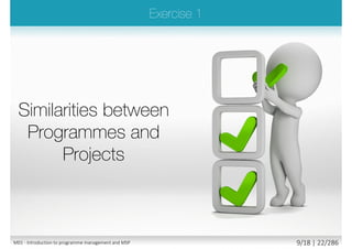 Key
Inner circle Transformational flow
Second ring Governance themes
Outer ring Principles
Programme
organization
Defining
Programme
Closing a
Programme
Delivering the
Capability
Realizing the
Benefits
Identifying a
Programme
Managingthe
Tranches
Remaining aligned
with corporate
strategy
©AXELOSLtd.2013.MaterialisreproducedunderlicencefromAXELOS.
Figure 1.5 MSP framework and concepts
M01 - Introduction to programme management and MSP 7/26 | 22/296
 