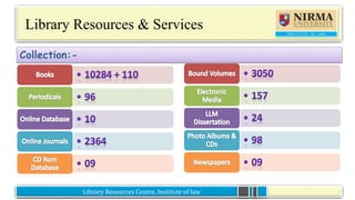 Library Resources Centre, Institute of lawLibrary Resources Centre, Institute of law
Library Resources & Services
Collection:-
 
