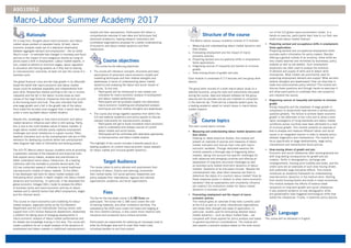 Macro-Labour Summer Academy 2017
A9010952
Rationale
For a long time, thoughts about macro-economic and labour
market issues evolved on separate tracks. At best, macro-
economic analysts made use of a statistical relationship
between aggregate demand and employment – the so-called
Okun’s curve – to estimate how changes in monetary and ﬁscal
policies or the impact of such exogenous shocks as rising oil
prices cause a shift in employment. Labour market experts, in
turn, looked at reforms to minimum wages, labour regulation
or education and training systems as if they had no bearing
on macroeconomic outcomes, at least not over the course of a
business cycle.
The global ﬁnancial crisis and the slow growth in its aftermath
shook the belief that macro-economic and labour market
issues could be analysed separately and independently from
each other. Researchers started pointing to the rise in income
inequality and the fall in the labour income share as main
causes of the large ﬁnancial imbalances that had built up prior
to the housing boom and bust. They also indicated that both
slow wage growth and a fall in the growth rate of the labour
force made the recovery more sluggish than it would have been
under a more equitable labour market situation.
Despite this, knowledge on how macro-economic and labour
market dynamics inﬂuence each other is still lacking. Partly,
this is due to the multi-faceted nature of labour markets. A
single labour market indicator poorly captures employment
challenges and social imbalances in a given country. Often,
headline indicators such as the unemployment rate are of little
relevance for developing countries where low unemployment
rates disguise high rates of informality and working poverty.
The ILO-ITC Macro-Labour Summer Academy aims at providing
a systematic overview of the theoretical and empirical tools
that support policy makers, analysts and practitioners to
better understand macro-labour interactions. As a leading
institution with the mandate to promote decent work, the
ILO has conducted research initiatives to revisit traditional
macroeconomic models of labour markets. To this effect,
it has developed new tools for labour market analysis and
forecasting which provide in-depth insights into labour market
dynamics and functioning. In particular, it has developed the
global economic linkages (GEL) model to analyze the effect
of business cycles and macro-economic policies on labour
markets and to identify factors that affect employment, wages
and the informal sector.
This course on macro-economics and modelling for labour
market analysis, organized jointly by the ILO Research
Department and the ILO International Training Centre, with
support from ILO’s Human Resources Department, establishes
a platform for taking stock of emerging developments in
macro-economic analysis of labour market performances and
for debate and knowledge sharing in this area. The course will
create a platform for an in-depth analysis of the dynamics of
employment and labour markets in traditional macroeconomic
models and their assumptions. Participants will obtain a
comprehensive overview of new ideas and techniques that
prominent academics, leading research institutions and
multilateral organisations proposed for a better understanding
of economic and labour market dynamics and their
interactions.
Course objectives
The course has the following objectives:
• The course will introduce concepts, structures and basic
assumptions of prominent macro-economic models and
modelling techniques and their relative strengths and
weaknesses in terms of understanding labour market
dynamics and analysing the labour and social impact of
policies. To this end:
– Participants will be introduced to new models and
indicators for macro-economic analysis of employment
and labour market performance;
– Participants will be provided insights into alternative
macro-economic modelling and employment analysis
techniques and their relative strengths and weaknesses.
• The course also brings together expertise from within the
ILO and external academics and policy experts to discuss
relevant instruments for macroeconomic analysis.
– Participants will get to know innovative macro-economic
tools to understand and analyse sources of current
labour market and social trends;
– Participants will be confronted with alternative approaches
to macroeconomic and labour market analysis.
The highlight of the course includes a keynote speech by a
leading academic on current macro-economic issues relevant
for labour market and inclusive growth dynamics.
Target Audience
The course caters to policy advisors and practitioners from
ministries of labour, ﬁnance and planning; economists
from central banks; ILO social partners; researchers and
policy analysts from international, regional and national
organizations; academia; and donor organizations.
Fees
The fee for the one-week course is 2,180 Euros per
participant. The tuition fee (1,580 euro) covers the cost
of training materials, and other conference facilities. The
subsistence fee (600 euro) covers full board and lodging at
the Turin Centre’s Campus; it also covers minor medical care,
insurance and occasional socio-cultural activities.
Participants are responsible for obtaining all necessary visas to
enter the Schengen area and to cover their travel costs,
including transfers to and from airport.
Structure of the course
The Macro-Labour Summer Academy consists of 5 modules:
i. Measuring and understanding labour market dynamics and
their drivers;
ii. Forecasting employment and the impact of macro-
economic policies;
iii. Projecting sectoral and occupational shifts in employment:
Some applications;
iv. Diagnosing sources of inequality and barriers to inclusive
growth;
v. Slow-moving drivers of growth and jobs.
Each module is comprised of 2-3 lectures and one group work
session.
The group work consists of a short macro-labour study on a
selected economy, using the tools and instruments discussed
during the course. Data and relevant software for the group
exercise will be provided and are pre-installed on computers
in the exercise lab. There will be a keynote speech given by
a leading academic expert on recent issues in macro-labour
market research.
Course topics
The main course topics include:
• Measuring and understanding labour market dynamics and
their drivers
Drawing on latest empirical studies, this module will
present an overview of sources and measures of labour
market indicators and discuss their links with macro-
economic variables. Through dedicated sessions the
module presents a thorough way of diagnosing labour
markets, taking into account the speciﬁc challenges for
both advanced and emerging countries and offering an
assessment of long-term structural challenges as well
as business-cycle related short-term dynamics of labour
markets. Questions to be discussed include: Besides the
unemployment rate, what other measures are there to
determine the status of a country’s labour market? How do
these measures evolve in relation to other macro-economic
variables? How do expectations and uncertainty inﬂuence
job creation? Do institutions matter for labour market
dynamics in business cycles?
• Forecasting employment and the impact of macro-
economic policies
This module gives an overview of key tools currently used
at the ILO as well as in other international organizations
and shows their strength and areas of application. In
particular, models used for forecasting detailed labour
market dynamics – such as labour market ﬂows – are
compared with those applied for policy analysis and based
on general equilibrium considerations. The module will
also present a scenario analysis based on the most recent
run of the ILO global macro-econometric model. In a
hands-on exercise, participants learn how to run their own
small-scale labour market forecast.
• Projecting sectoral and occupational shifts in employment:
Some applications
Projecting sectoral and occupational employment shifts
provides useful information for policy makers. Besides
offering a general outlook of an economy, these shifts are
very closely watched and monitored by businesses, policy
analysts as well as job-seekers. Such employment
projections are often used to analyse the evolution
of demand and supply of skills and to detect skills
mismatches. What models are prominently used for
projecting employment demand and supply? What are their
relative strengths and weaknesses? How can they help in
trade and environmental policy reforms? This module will
discuss these questions and through hands-on exercises it
will allow participants to undertake their own projection
and interpret the results.
• Diagnosing sources of inequality and barriers to inclusive
growth
Rising inequality and the slowdown of wage growth in
comparison to productivity have become a central policy
question globally. The failure to achieve faster economic
growth in the aftermath of the crisis and to allow a more
rapid convergence of living standards and labour market
conditions across countries have been attributed to a lack
of inclusive growth. This module presents an overview of
how to analyse and measure different labour and social
issues in an integrated manner in order to develop policy-
relevant diagnostics and interventions. The module will
focus speciﬁcally on wage developments, wage policy
interventions and redistributive ﬁscal policies.
• Slow-moving drivers of growth and jobs
Economic and social imbalances often evolve gradually but
with long-lasting consequences for growth and job
creation. Shifts in demographics, exchange rate
misalignements, housing price bubbles and busts, and the
credit cycle are all examples of such slow moving drivers
with potentially large disruptive effects. This module
introduces an analytical framework for understanding
macroeconomic dynamics in the medium-term. Starting
from recent housing booms and busts in major economies,
this module analyses the effects of balance-sheet
recessions on long-term growth and social imbalances.
It also presents evidence on how demographic shifts
and globalization have triggered technological shifts that
fueled the imbalances. Finally, it examines policy options.
Language
The course will be delivered in English.
 
