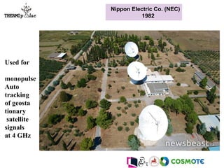 Nippon Electric Co. (NEC)
1982
Used for
monopulse
Auto
tracking
of geosta
tionary
satellite
signals
at 4 GHz
 