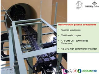 Receiver Main passive components
• Tapered waveguide
• TM01 mode coupler
• 4, 6 GHz OMT (OrthoMode
Transducer)
• 4/6 GHz high performance Polarizer
 