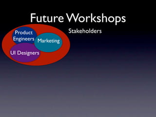 Future Workshops
  Product              Stakeholders
 Engineers Marketing

UI Designers
 
