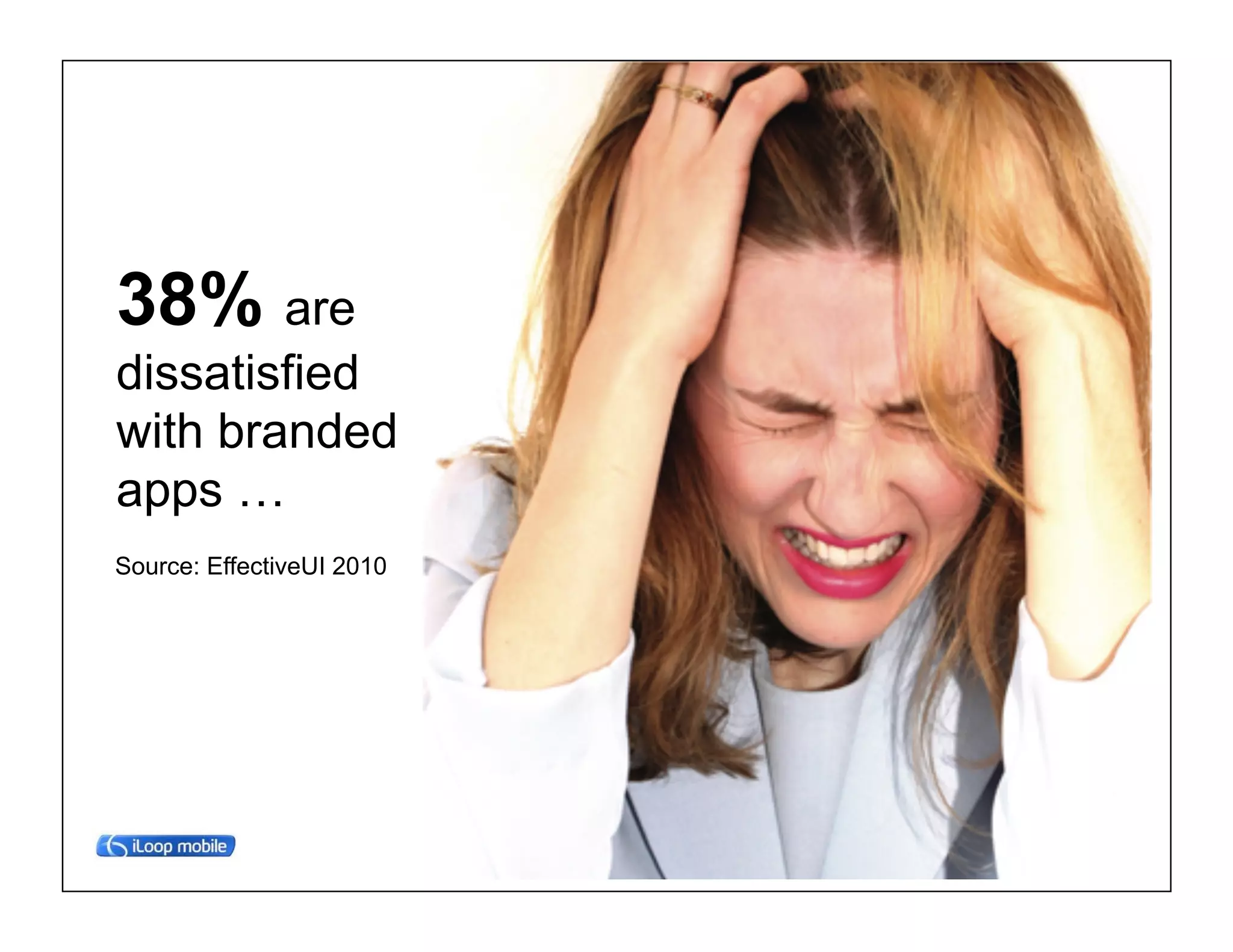 38% are
dissatisfied
with branded
apps …
Source: EffectiveUI 2010




                           © 2011 WEBTRENDS INC. ALL RIGHTS RESERVED.
 