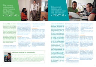 8 9
« Je me suis retrouvé à la rue à
la suite d’un séjour en prison
à l’étranger. De retour en Bel-
gique, j’avais perdu mon em-
ploi, j’avais tout perdu. J’avais
des problèmes de santé. Au-
jourd’hui je me soigne grâce
à l’EMDR (une thérapie post-
traumatique pour mieux gérer
les angoisses dues au séjour
en prison). Les travailleurs
de L’ILOT nous donnent un
‘coup de fouet’ pour sortir de
ce trou. On est une vingtaine
de résidents. La cohabitation
se passe plutôt bien. On est
comme une famille. (…) Ce
qui me manque le plus, c’est
un logement et un travail, mes
deux priorités absolues. Ma
devise est de d’abord trouver
un logement puis un emploi,
l’un étant indispensable à
l’autre. C’est comme si L’ILOT
me donnait un tremplin et que
je devais sauter à pieds joints
pour passer au-dessus du mur
en face duquel je me trouve
actuellement. »  Laurent, 47 ans,
hébergé à L’ILOT 38 
logement(logementautonome,
centre d’accueil à long terme,
retour en famille, etc.) ;
•	 Accompagnement en vue de
retrouver un travail ou une for-
mation ;
•	 Mise en place d’un réseau qui
soutiendra la personne après
son départ.
Population
Nous accueillons des hommes
adultes sans abri, en situation
légale. En 2014, 93 personnes ont
été hébergées à « L’ILOT 38 ». Il
s’agissait surtout de personnes
âgées entre 30 et 39 ans et 50 et
59 ans. La population hébergée
est souvent déficitaire sur le plan
sanitaire, psycho-social, adminis-
tratif et économique.
Infrastructure
La Maison se trouve 38 rue
Locquenghien à 1000 Bruxelles.
Elle se compose de 13 chambres
individuelles (dont une chambre
de 2 lits pour les congés péni-
tentiaires) et de 2 dortoirs de 4 et
6 places, des espaces de vie com-
munautairesetungrandjardin.La
capacité totale est de 24 places.
Le 7 mars 2014, une mère et
son enfant de 7 ans frappaient
à laporte de L’ILOT160. Après
plus d’un an d’accueil et d’ac-
compagnement, l’équipe n’a
pu trouver aucune solution
concrète permettant à cette
famille en situation irrégu-
lière de trouver une issue po-
sitive face à la complexité de
son dossier. Bien qu’à l’heure
actuelle, cette famille soit tou-
jours hébergée à L’ILOT 160,
le risque de devoir mettre fin
à son hébergement sans véri-
table solution est réel…
« L’ILOT160 »estunedesraresmai-
sonsàBruxellesquiaccueilleaussi
les personnes sans papiers. Bien
Les enfants au cœur de nos préoccupations
Beaucoup de personnes se retrouvent de manière accidentelle ou récurrente à
la rue. Parmi elles, des femmes, des hommes ou des couples accompagnés de
leurs enfants. Nous avons, en 2014, accueilli 53 enfants issus de 26 familles
à « L’ILOT 160 ». L’équipe tient compte dans son fonctionnement de la présence
de ces enfants, jeunes et moins jeunes. Notre maison comprend ainsi un espace
réservéaux0-3 ans,unsalonpourlesadosetunmoduledejeuxdanslejardin.Les
enfants scolarisés bénéficient d’une assistance pour faire leurs devoirs.
Une maison
qui accueille
dans l’urgence
les femmes
et les familles :
« L’ILOT 160 »
Héberger et
accompagner
des hommes sans
abri à Bruxelles :
« L’ILOT 38 »
quecelles-cinesoientpasnécessai-
rementillégalementenBelgique,le
moindre événement de vie peut les
faire basculer dans la plus grande
précarité. L’équipe entame alors
un travail de régularisation, ce qui
suppose un minimum de stabilité
et de sécurité, surtout lorsque les
enfantssontprésents,etlapossibi-
litéderetrouveruneadresse.
Mission
•	 Accueil 24h/24 et 7 jours/7 ;
•	 Hébergement à court terme
(3 mois maximum) ;
•	 Accompagnement individuel
en vue d’une remise en ordre
administrative et de trouver
une solution de logement ;
•	 Accompagnement en vue de
retrouver un travail ou une for-
mation ;
À L’ILOT et plus particulièrement
dans ce projet qui touche une
population fortement sous ten-
sion, chaque personne sans abri
hébergée se voit proposer un
Projet d’Accompagnement Indi-
viduel. Celui-ci reprend le projet
du résident et les différentes
mesuresàmettreenplacepourle
réaliser(remiseenordreadminis-
trative,recherchedeformationou
de travail, de logement, etc.). Les
résidents choisissent également
un éducateur référent qui les ac-
compagneradanscesdémarches.
En2014,lenombredepersonnes
ayant un emploi à leur sortie a
doublé, passant de 4 % à 8 %.
En plus des tâches ménagères
(nettoyage, cuisine), des activités
régulières (sportives, culturelles,
culinaires, loisirs divers) sont
organisées. Celles-ci permettent
deresserrerlesliensentrelesrési-
dents et le personnel, ainsi que de
créer un sentiment d’existence en
dehors des murs de l’institution.
Mission
•	 Accueil 24h/24 et 7 jours/7 ;
•	 Hébergement de maximum
6 mois ;
•	 Accompagnement en vue d’une
remise en ordre administrative
et de trouver une solution de
•	 Mise en place d’un réseau qui
soutiendralapersonne/famille
après son départ.
Population
L’équipe accueille des familles
ou des femmes seules ou avec
enfant(s),toutessansabri.En2014,
ce ne sont pas moins de 197 per-
sonnes qui on été hébergées à la
Maison d’accueil d’urgence, soit
26 familles (couples ou familles
monoparentales), 2 couples sans
enfant et 105 femmes seules.
Infrastructure
Lebâtimentcomporte6 chambres
(dortoirs et chambres familiales),
des lieux de vie communautaires,
un espacepourlesjeunesenfants
et un jardin. ©LoïcDelvaulx
©MediaAnimation
 