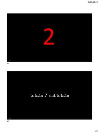 1/29/2019
21
41
2
totals / subtotals
42
41
42
 
