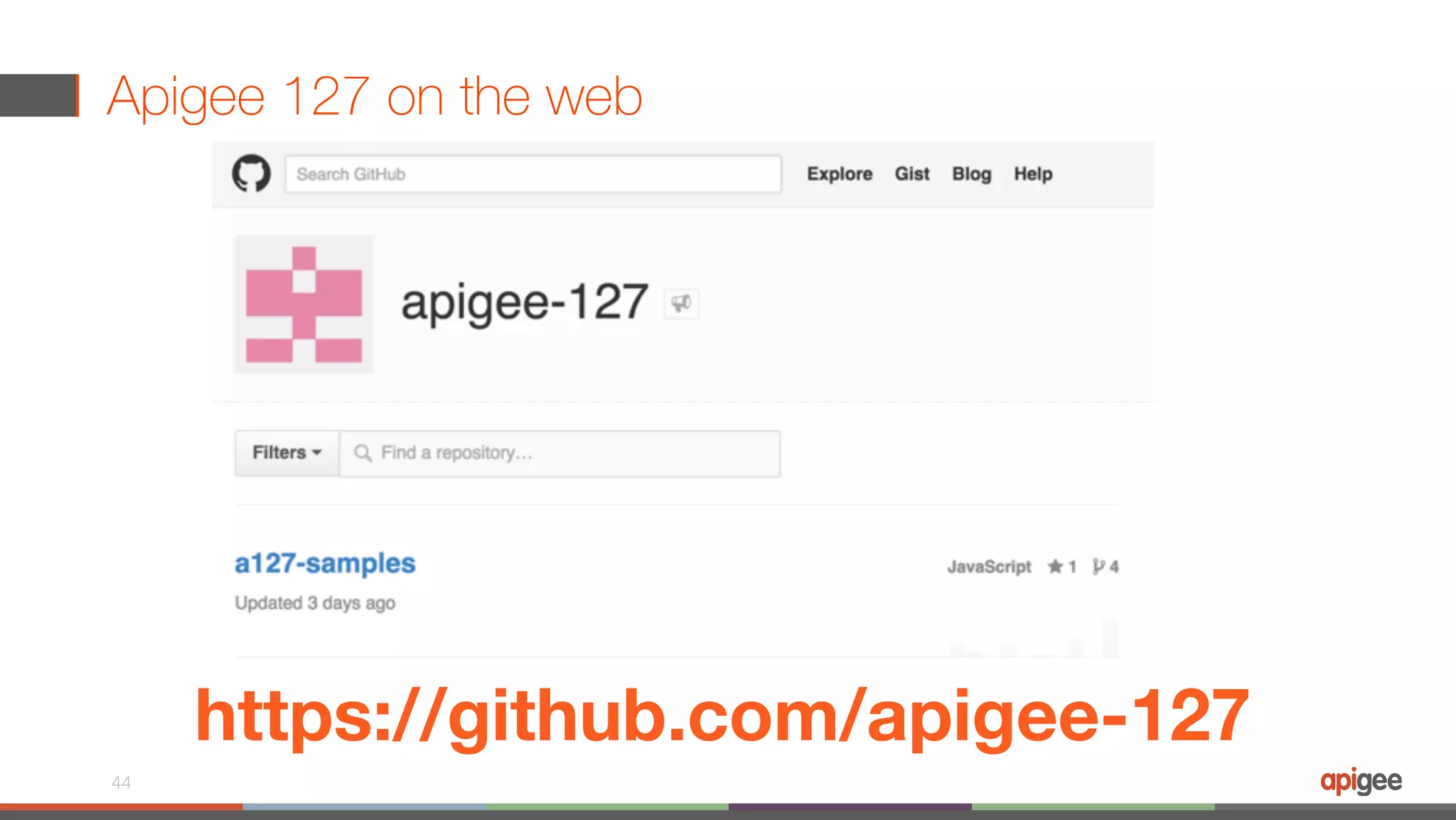 Apigee 127 on the web 44 https://github.com/apigee-127 