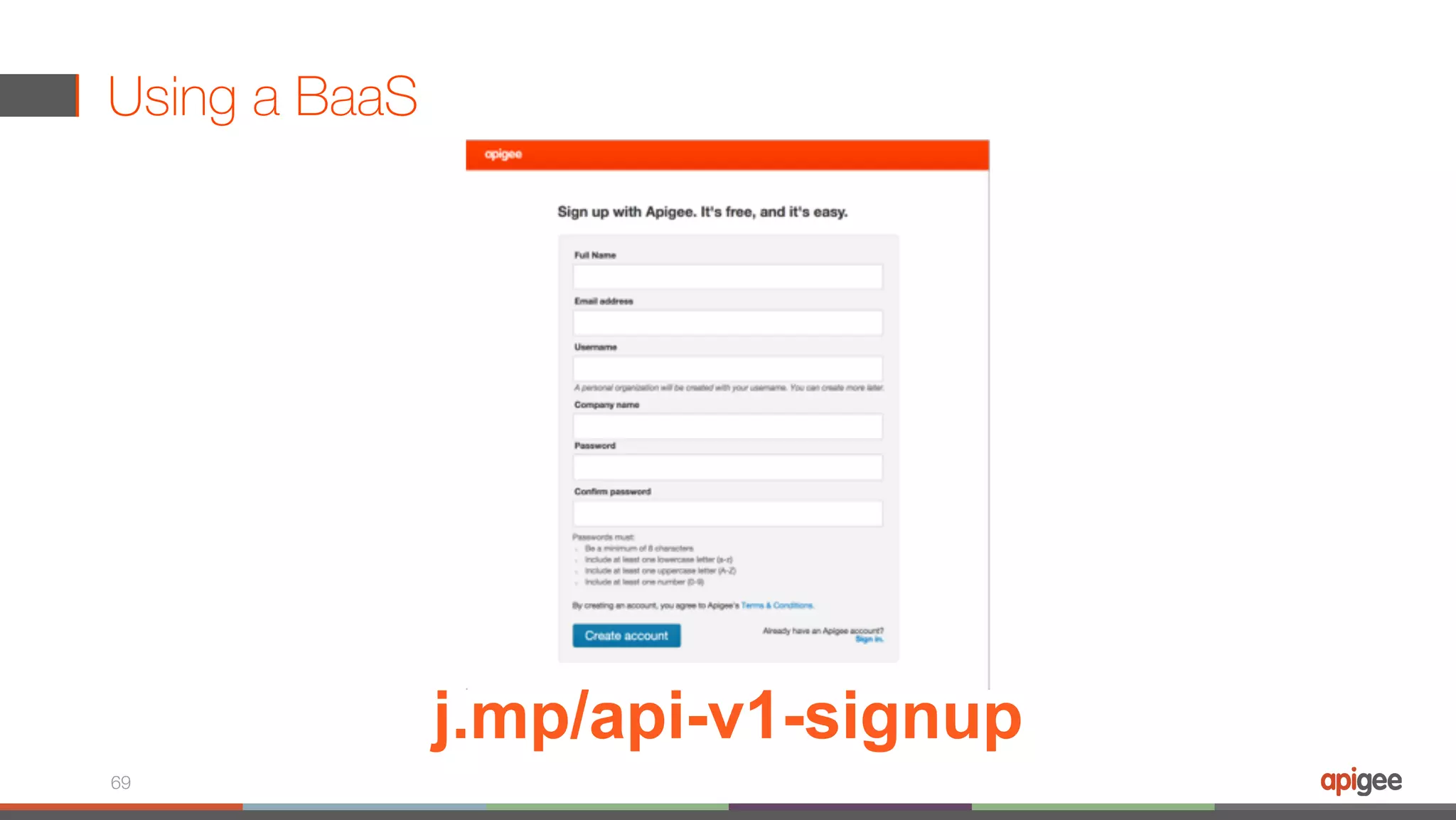 Using a BaaS 69 j.mp/api-v1-signup 