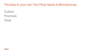 The keys to your own Two Pizza teams & Microservices
Culture
Practices
Tools
32
 