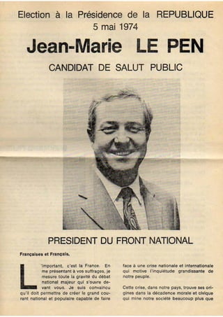 Tract de Jean-Marie Le Pen de 1974