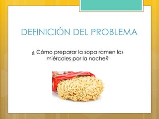 DEFINICIÓN DEL PROBLEMA
¿ Cómo preparar la sopa ramen los
miércoles por la noche?
 