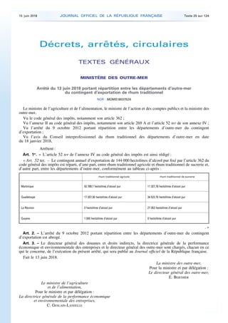 Décrets, arrêtés, circulaires
TEXTES GÉNÉRAUX
MINISTÈRE DES OUTRE-MER
Arrêté du 13 juin 2018 portant répartition entre les...