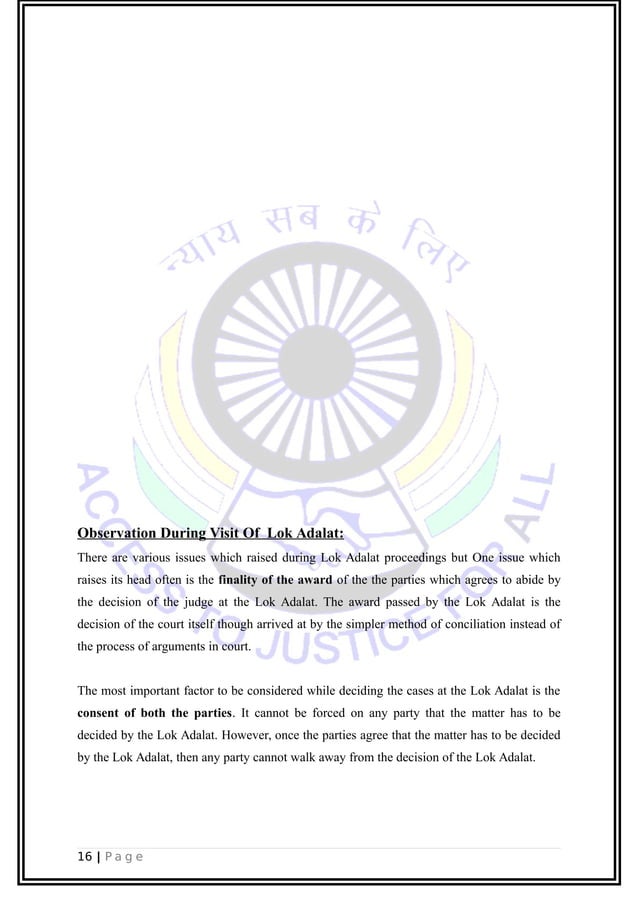 National Lok Adalat Field Visit Report