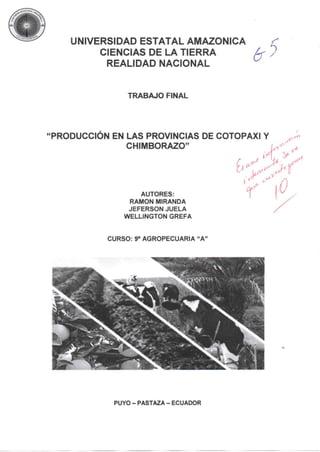 Producción en las provincias de COTOPAXI y CHMBORAZO.