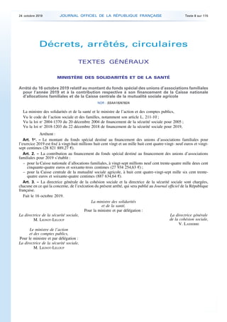Décrets, arrêtés, circulaires
TEXTES GÉNÉRAUX
MINISTÈRE DES SOLIDARITÉS ET DE LA SANTÉ
Arrêté du 16 octobre 2019 relatif a...