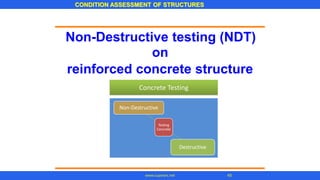 CONDITION ASSESSMENT OF STRUCTURES
45www.superarc.net
Non-Destructive testing (NDT)
on
reinforced concrete structure
Concrete Testing
Testing
Concrete
Non-Destructive
Destructive
 