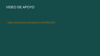 VIDEO DE APOYO
• https://www.youtube.com/watch?v=uk34VEyKSWk
 