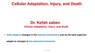 kefah zaben
Cellular Adaptation, Injury, and Death
Dr. Kefah zaben
Cellular Adaptation, Injury, and Death
 Cells adapt to changes in the internal environment, just as the total organism
adapts to changes in the external environment.
 