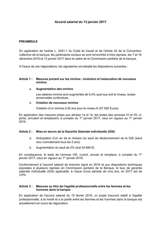 Accord salarial du 13 janvier 2017
PREAMBULE
En application de l'article L. 2241-1 du Code du travail et de l'article 42 d...