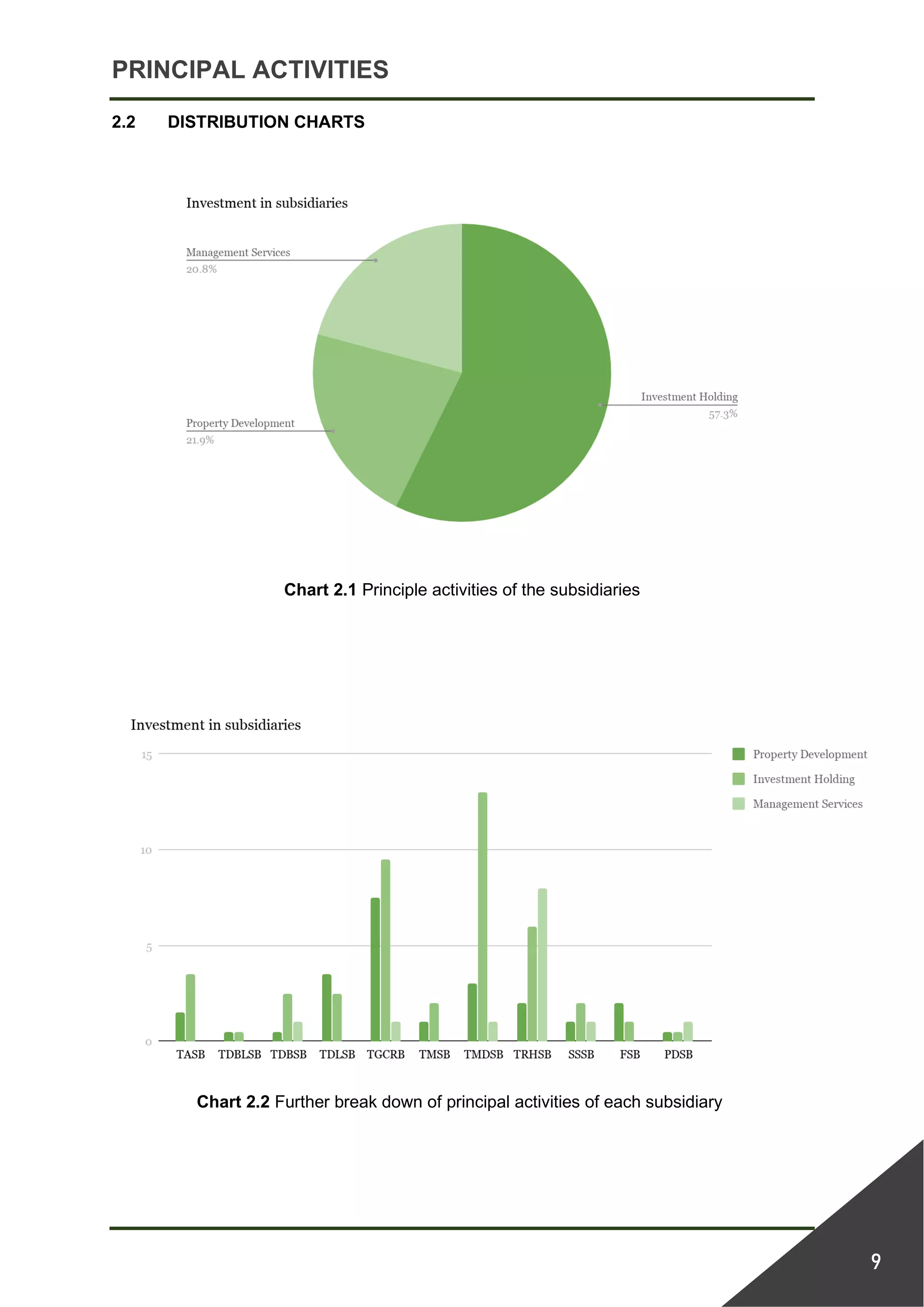 PRINCIPAL ACTIVITIES
9
2.2 DISTRIBUTION CHARTS
Chart 2.1 Principle activities of the subsidiaries
Chart 2.2 Further break down of principal activities of each subsidiary
 