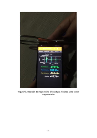 Figura 10. Medición de magnetismo en una tijera metálica junto con el
magnetómetro.
11
 