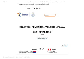 Estadísticas: Final por oro y bronce del voleibol playa Santa Marta 2023