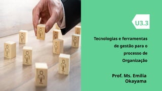 U3.3
Tecnologias e ferramentas
de gestão para o
processo de
Organização
Prof. Ms. Emilia
Okayama
 