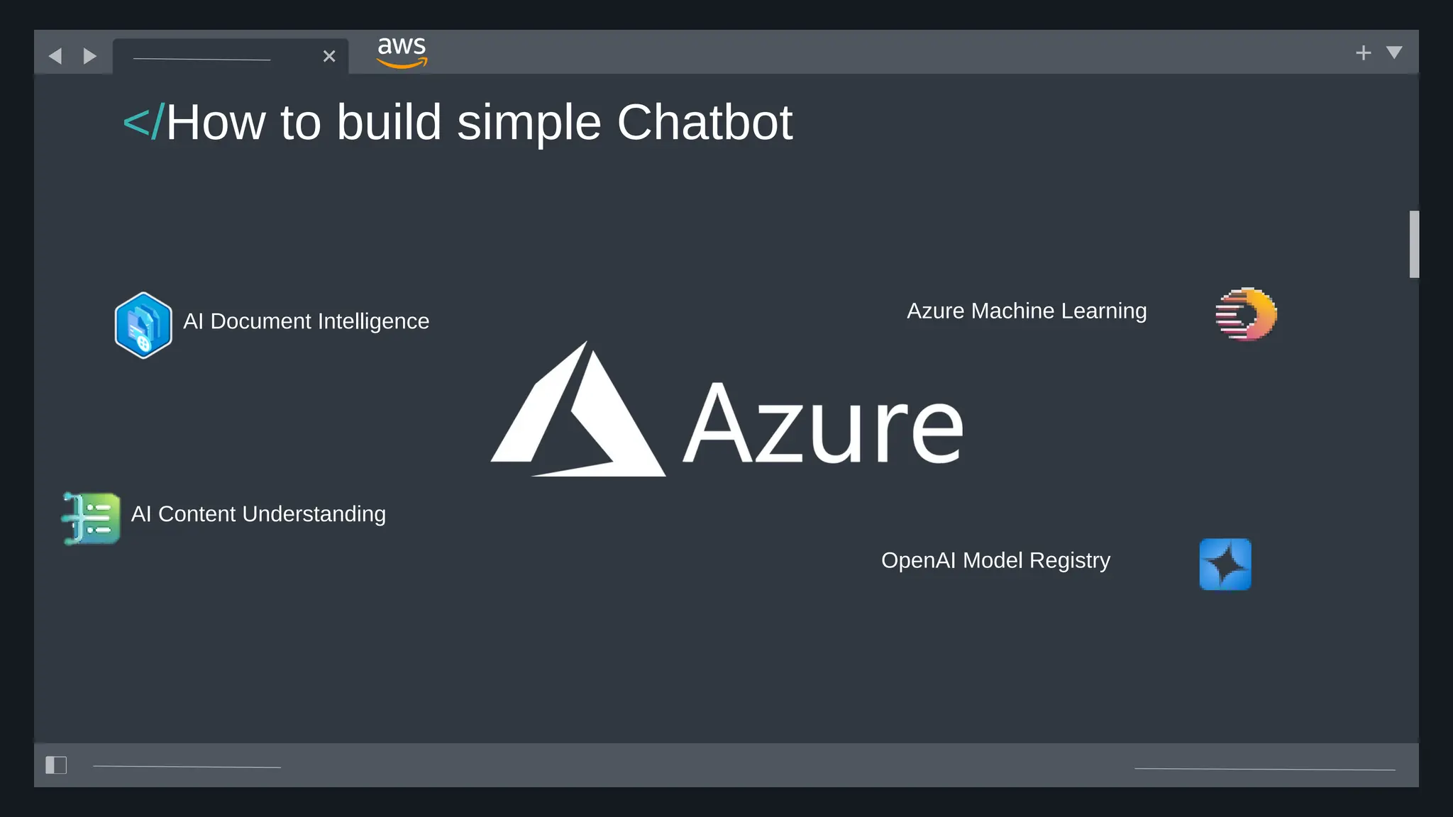 </How to build simple Chatbot
AI Document Intelligence
AI Content Understanding
OpenAI Model Registry
Azure Machine Learning
 