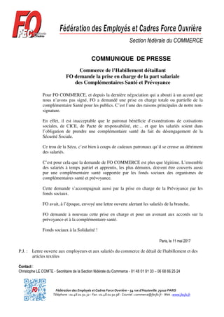 Fédération des Employés et Cadres Force Ouvrière – 54 rue d’Hauteville 75010 PARIS
Téléphone : 01.48.01.91.32 - Fax : 01.4...