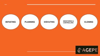 INITIATING PLANNING EXECUTING
MONITORING &
CONTROLLING CLOSING
 