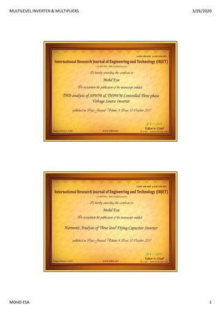 MULTILEVEL INVERTER & MULTIPLIERS 3/26/2020
MOHD ESA 1
 