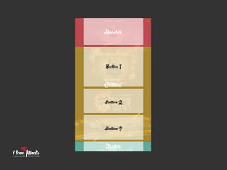 PIXELSIA LONGA JORNADA DO PSD TO HTML
ANALISANDO O LAYOUT
antes de metermos a mão no código, é importante analisarmos toda a estrutura
do layout e dividi-lo mentalmente em blocos maiores (Header, Content, Footer) para em
seguida começarmos o seccionamento dos elementos de cada bloco.
 