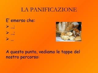 E’ emerso che: … ; … ; … A questo punto, vediamo le tappe del nostro percorso:  LA PANIFICAZIONE 
