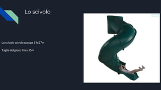 Lo scivolo
Lo scivolo scivolo occupa 19x27m
Taglia del gioco 7m x 15m
 