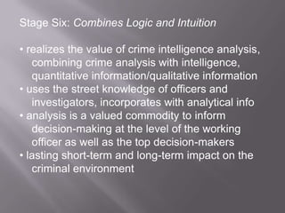  random impact on the criminal environmentStage Three: Develops the Individualagencies that allow individual officers and analysts the freedom to study problems and develop responses