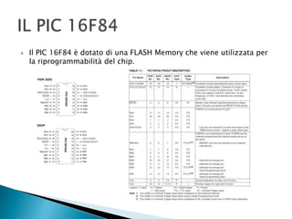  Il PIC 16F84 è dotato di una FLASH Memory che viene utilizzata per
la riprogrammabilità del chip.
 