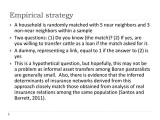 Is the demand of the index-based livestock insurance and informal insurance network substitute or complement? 	