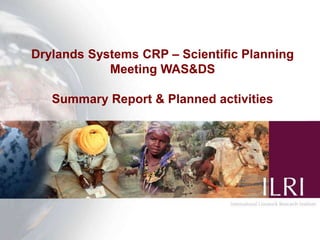 Drylands Systems CRP – Scientific Planning
Meeting WAS&DS
Summary Report & Planned activities
 