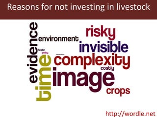 Where's the beef? Why is livestock overlooked by public and private investors? Some reasons suggested by ILRI@40 Addis Ababa event participants