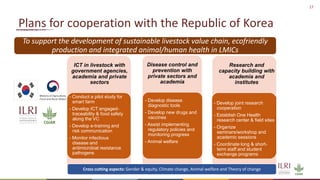 ILRI’s key programs to address infectious diseases, areas requiring international cooperation, and plans for cooperation with the Republic of Korea