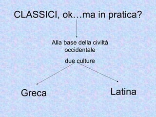 CLASSICI, ok…ma in pratica? Alla base della civiltà occidentale due culture Greca Latina 