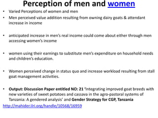 Making visible what is currently not visible: Experiences on generating evidence based results on integrating gender issues in projects