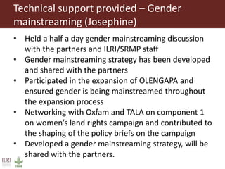 Overview on ILRI’s technical support to partners implementing Sustainable Rangeland Management Project (SRMP)