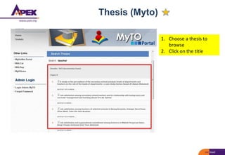 Thesis (Myto)
1. Choose a thesis to
browse
2. Click on the title
 