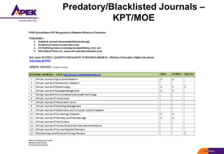 Predatory/Blacklisted Journals –
KPT/MOE
 