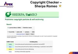Copyright Checker –
Sherpa Romeo
 